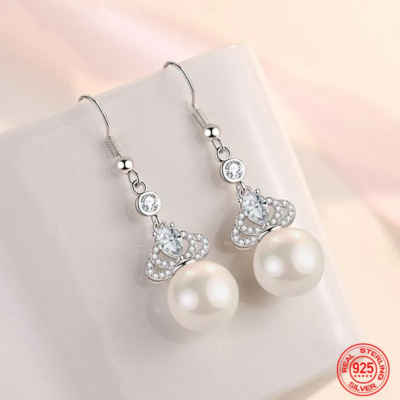 925 Sterling Silver Crown Zircon Pearl Earrings For Women Wedding Jewelry Gift
925 Sterling Silver Crown Zircon Pearl Earrings For Women Wedding Jewelry Gift
