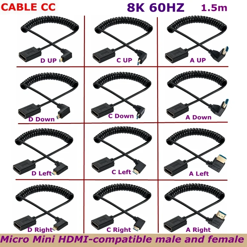 1.2m HD 90 Degree Angle 8K60Hz Micro/Mini HDMI Compatible Male to HDMI Compatible Female Spring Retractable Digital Camera Cable
1.2m HD 90 Degree Angle 8K60Hz Micro/Mini HDMI Compatible Male to HDMI Compatible Female Spring Retractable Digital Camera Cable
