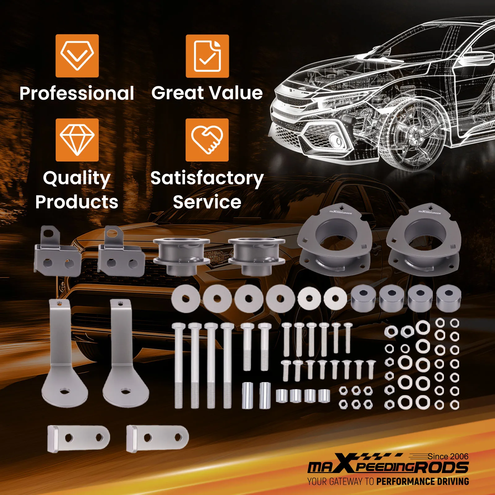 2.5” Front 1.5” Rear Leveling Lift Spacer Kit for Toyota RAV4 2WD 4WD 2019-2024
2.5” Front 1.5” Rear Leveling Lift Spacer Kit for Toyota RAV4 2WD 4WD 2019-2024