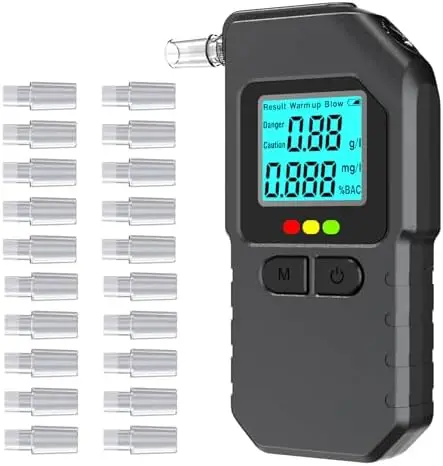 Portable Breathalyzer with Digital Display – Accurate BAC Tester for Driving & Safety, Includes 20 Mouthpieces
Portable Breathalyzer with Digital Display – Accurate BAC Tester for Driving & Safety, Includes 20 Mouthpieces