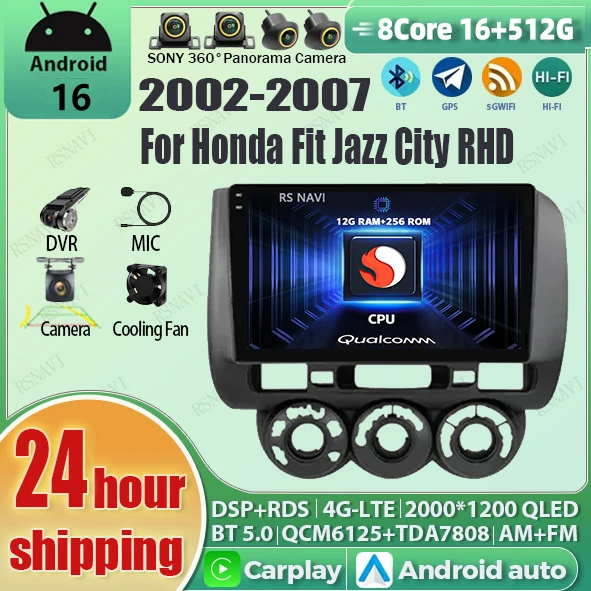 Android 16 Carplay Auto Qualcomm 2K Screen Car Radio Player For Honda Fit Jazz City RHD 2002-2007 GPS Wifi 4G navigation Stereo
Android 16 Carplay Auto Qualcomm 2K Screen Car Radio Player For Honda Fit Jazz City RHD 2002-2007 GPS Wifi 4G navigation Stereo