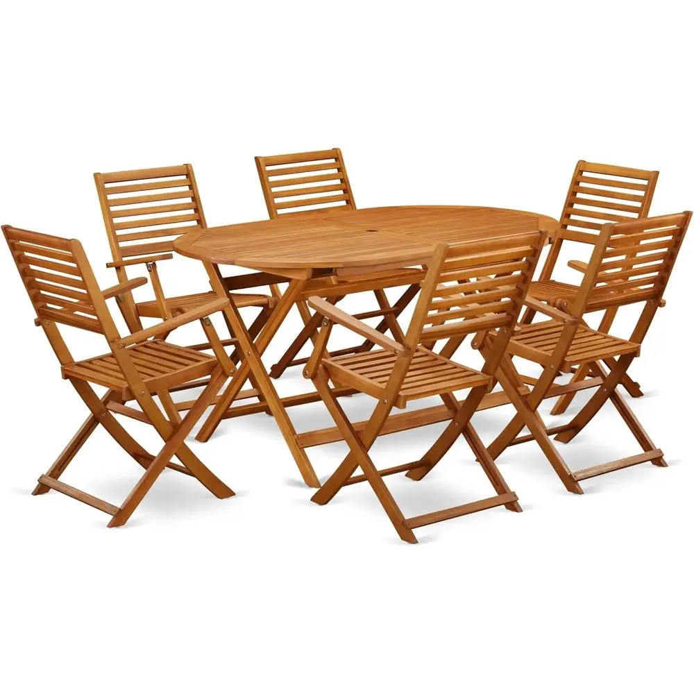 6-Seat Acacia Wood Patio Dining Set with Oval Table, 36x60 Inches, Natural Oil Finish
6-Seat Acacia Wood Patio Dining Set with Oval Table, 36x60 Inches, Natural Oil Finish