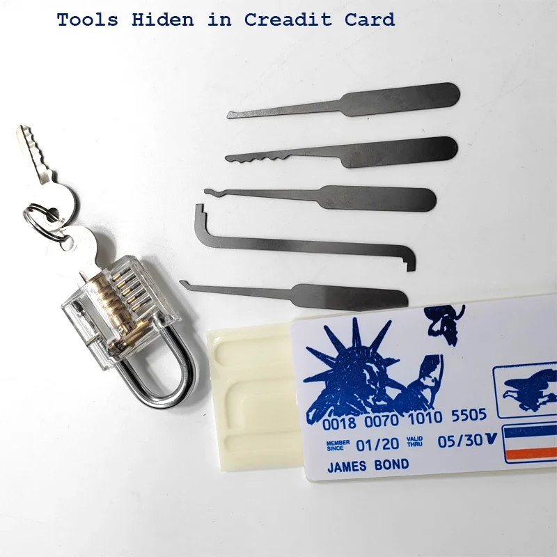 Portable Lock Compact Picking Training Set James Bond Stlye Credit Card Picking Tools for Door Bypass Opening Picks Hook Padlock
Portable Lock Compact Picking Training Set James Bond Stlye Credit Card Picking Tools for Door Bypass Opening Picks Hook Padlock