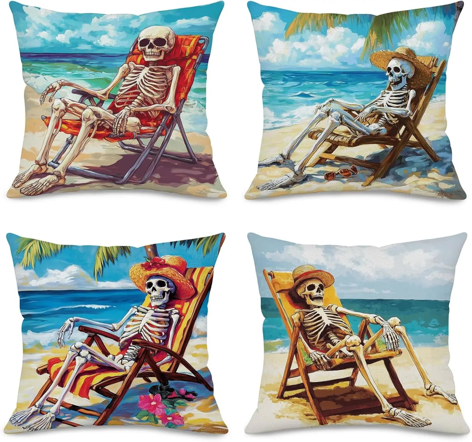 4Pcs Outdoor Tropical Throw Pillow Covers with Relaxing Skeleton Beach Art Cushion Cases for Balcony Patio Garden Home Decor
4Pcs Outdoor Tropical Throw Pillow Covers with Relaxing Skeleton Beach Art Cushion Cases for Balcony Patio Garden Home Decor