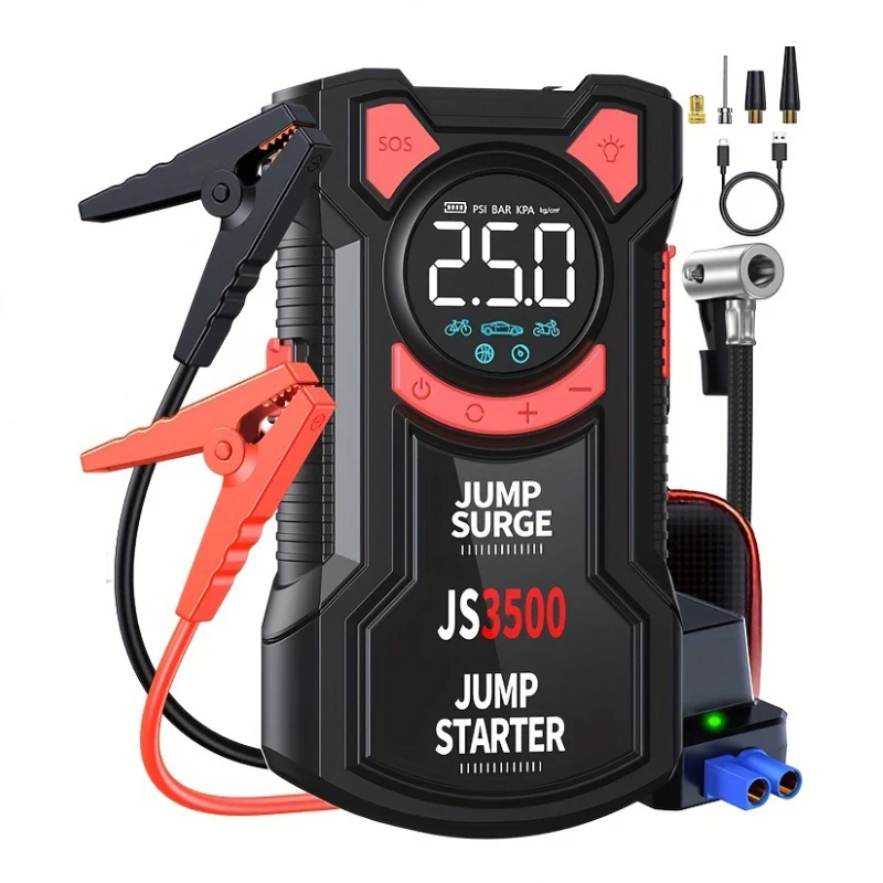 5-in-1 Jump Starter with Air Pump 3000A Peak Starter Box 150PSI Battery Pack with Digital Tire Inflator Car Battery Jump Starter
5-in-1 Jump Starter with Air Pump 3000A Peak Starter Box 150PSI Battery Pack with Digital Tire Inflator Car Battery Jump Starter