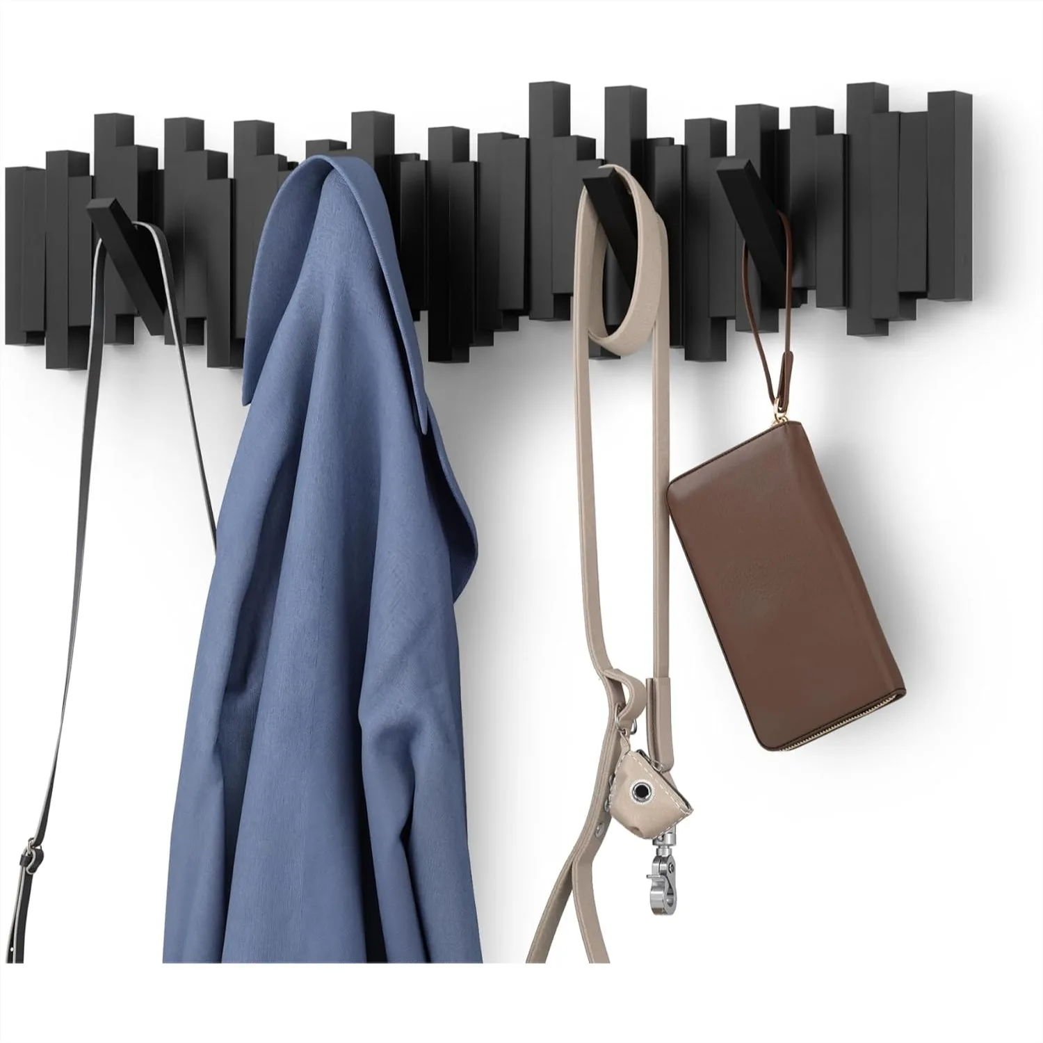 Wall Mounted Coat Rack With 8 Retractable Hooks Modern Space Saving Storage Organizer Black 64x18x3 Cm
Wall Mounted Coat Rack With 8 Retractable Hooks Modern Space Saving Storage Organizer Black 64x18x3 Cm