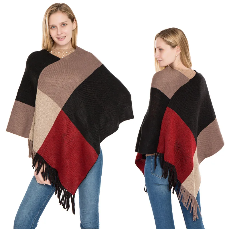 New Color Matching Knitted Warm Shawl Autumn Winter New Tassel Pullover Cape Ponchos for Women
New Color Matching Knitted Warm Shawl Autumn Winter New Tassel Pullover Cape Ponchos for Women