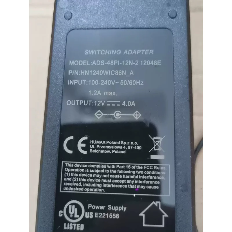 Используется для Hoioto 12 В 4 А ADS-45PI-12N-2 12048E Импульсный адаптер переменного/постоянного тока для Dahua
Используется для Hoioto 12 В 4 А ADS-45PI-12N-2 12048E Импульсный адаптер переменного/постоянного тока для Dahua