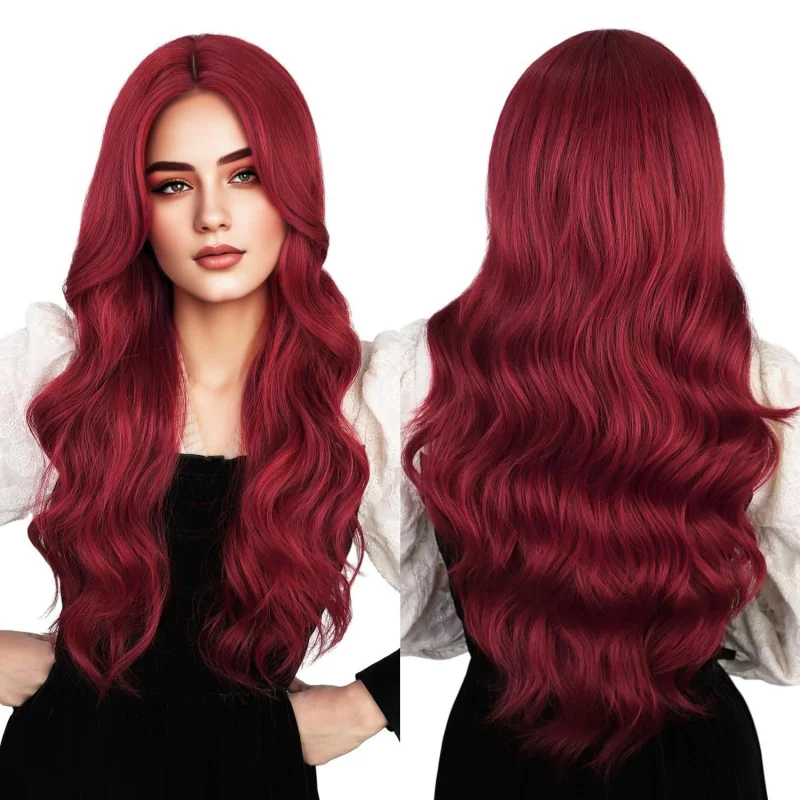 New wig for European and American women, front synthetic fiber cap with small lace, burgundy color, middle-parted long curl
New wig for European and American women, front synthetic fiber cap with small lace, burgundy color, middle-parted long curl