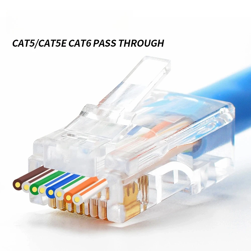 RJ45 Connectors 20PCS/50PCS, Cat5/Cat6 Pass Through Plugs, 8P8C Ethernet Crimp Connectors For Solid Stranded Network Cable
RJ45 Connectors 20PCS/50PCS, Cat5/Cat6 Pass Through Plugs, 8P8C Ethernet Crimp Connectors For Solid Stranded Network Cable