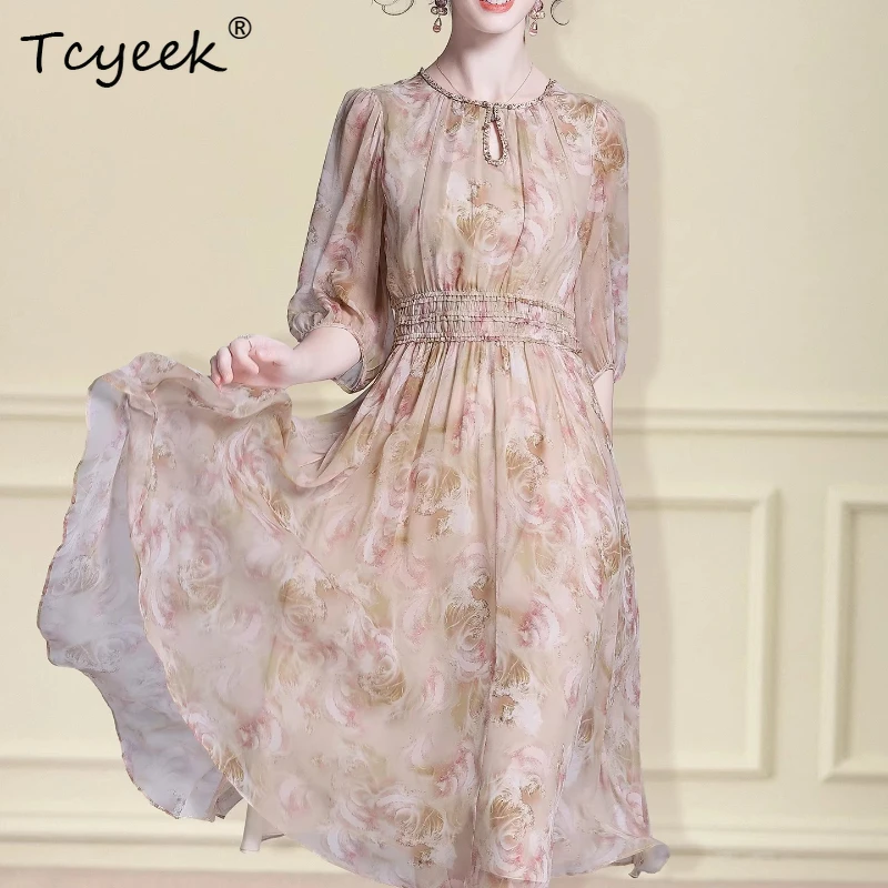 Tcyeek Высококачественное длинное платье из 100% натурального шелка тутового шелка, женская одежда весна-лето 2026, элегантные женские платья с принтом Платье Женское
Tcyeek Высококачественное длинное платье из 100% натурального шелка тутового шелка, женская одежда весна-лето 2026, элегантные женские платья с принтом Платье Женское