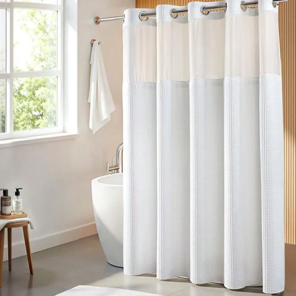 White Fabric Shower Curtain Set Cotton Blend Waffle Weave With Snap In Replacement Liner 71 X 74 Inches Hotel Quality For Bathroom Spa Like Decor
White Fabric Shower Curtain Set Cotton Blend Waffle Weave With Snap In Replacement Liner 71 X 74 Inches Hotel Quality For Bathroom Spa Like Decor