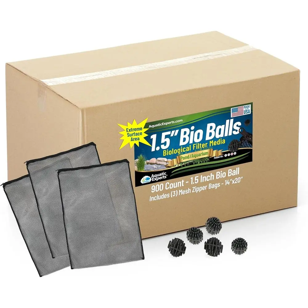 Large 1.5 Bio Balls for Ponds - Biological Filter Media, Treats up to 3,000 Gallons, 900 Count with 3 Mesh Bags
Large 1.5 Bio Balls for Ponds - Biological Filter Media, Treats up to 3,000 Gallons, 900 Count with 3 Mesh Bags