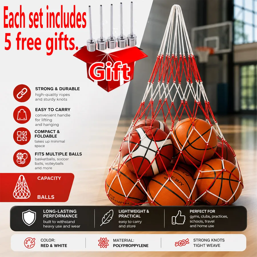 Large Mesh Ball Bag Holds 10 Balls, Gift with 5 Inflation Needles, Durable Organizer for Soccer Basketball Volleyball Team Gym
Large Mesh Ball Bag Holds 10 Balls, Gift with 5 Inflation Needles, Durable Organizer for Soccer Basketball Volleyball Team Gym