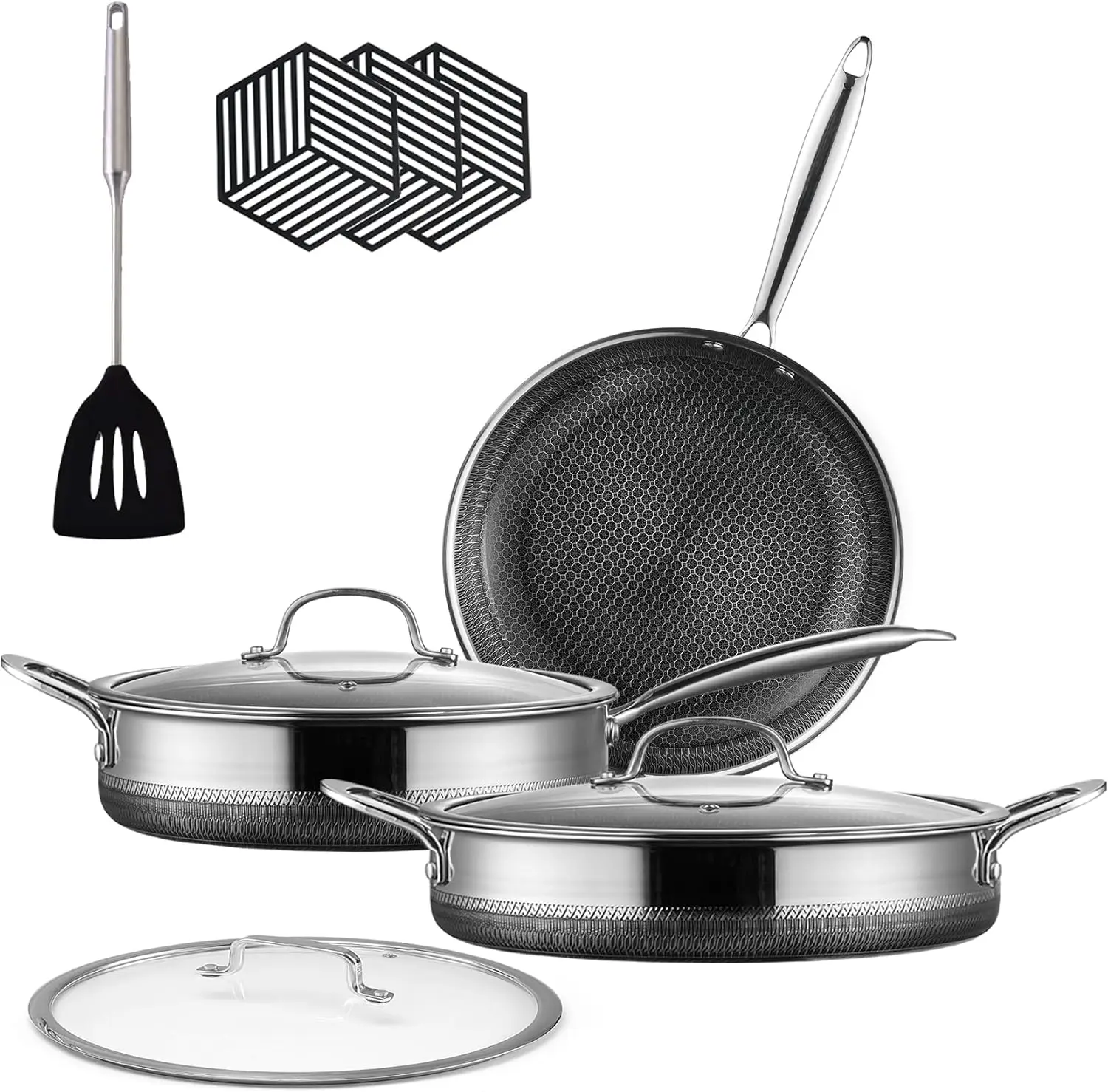 Frying Pan Set, Mixed Cookware Set, 10-Piece Tri-Ply Non-Stick Cookware Set with Tempered Glass Lids, Non-Toxic Cookware
Frying Pan Set, Mixed Cookware Set, 10-Piece Tri-Ply Non-Stick Cookware Set with Tempered Glass Lids, Non-Toxic Cookware