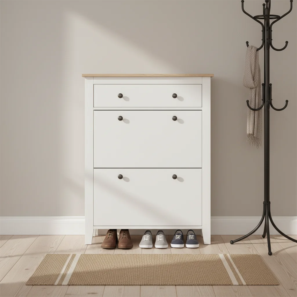 xx-Modern White and Oak Wooden Home Entryway Shoe Cabinet with 3 Doors*
xx-Modern White and Oak Wooden Home Entryway Shoe Cabinet with 3 Doors*