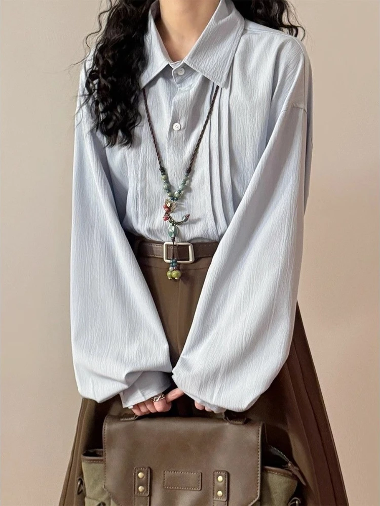 Japanese Vintage Blouses Solid Color Pleated Lantern Sleeve Shirts Fashion Elegant All Match Tops 2025 Design Women's Clothing
Japanese Vintage Blouses Solid Color Pleated Lantern Sleeve Shirts Fashion Elegant All Match Tops 2025 Design Women's Clothing