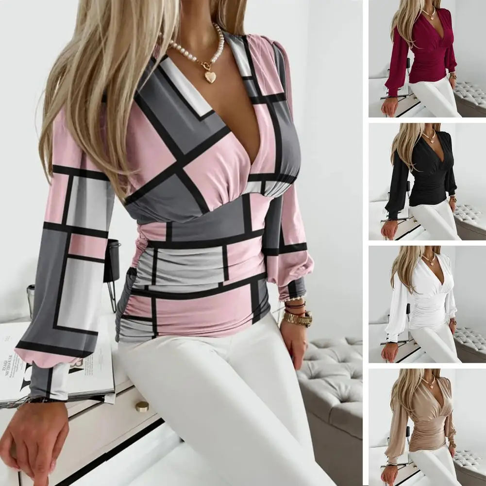 Women Slim Fit Shirt Chic Women's Spring Shirt Pleated Striped V-neck Lantern Sleeve Slim Fit for Ol Commute Women Top
Women Slim Fit Shirt Chic Women's Spring Shirt Pleated Striped V-neck Lantern Sleeve Slim Fit for Ol Commute Women Top