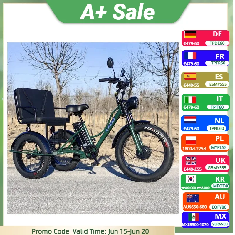 3 Wheels Off Road Electric Bicycle All Terrain With Back Seat For Adults 750W Fat Tire Powerful Electric Bike With Basket
3 Wheels Off Road Electric Bicycle All Terrain With Back Seat For Adults 750W Fat Tire Powerful Electric Bike With Basket