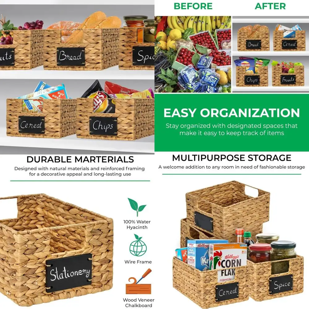 Set of 6 Natural Rectangular Woven Hyacinth Baskets with Handles and Chalkboard Labels
Set of 6 Natural Rectangular Woven Hyacinth Baskets with Handles and Chalkboard Labels