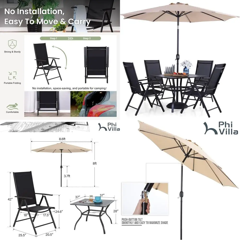 Комплект для уличной обеденной зоны из 4 предметов с 9-футовым бежевым зонтом, регулируемыми стульями и столом
Комплект для уличной обеденной зоны из 4 предметов с 9-футовым бежевым зонтом, регулируемыми стульями и столом