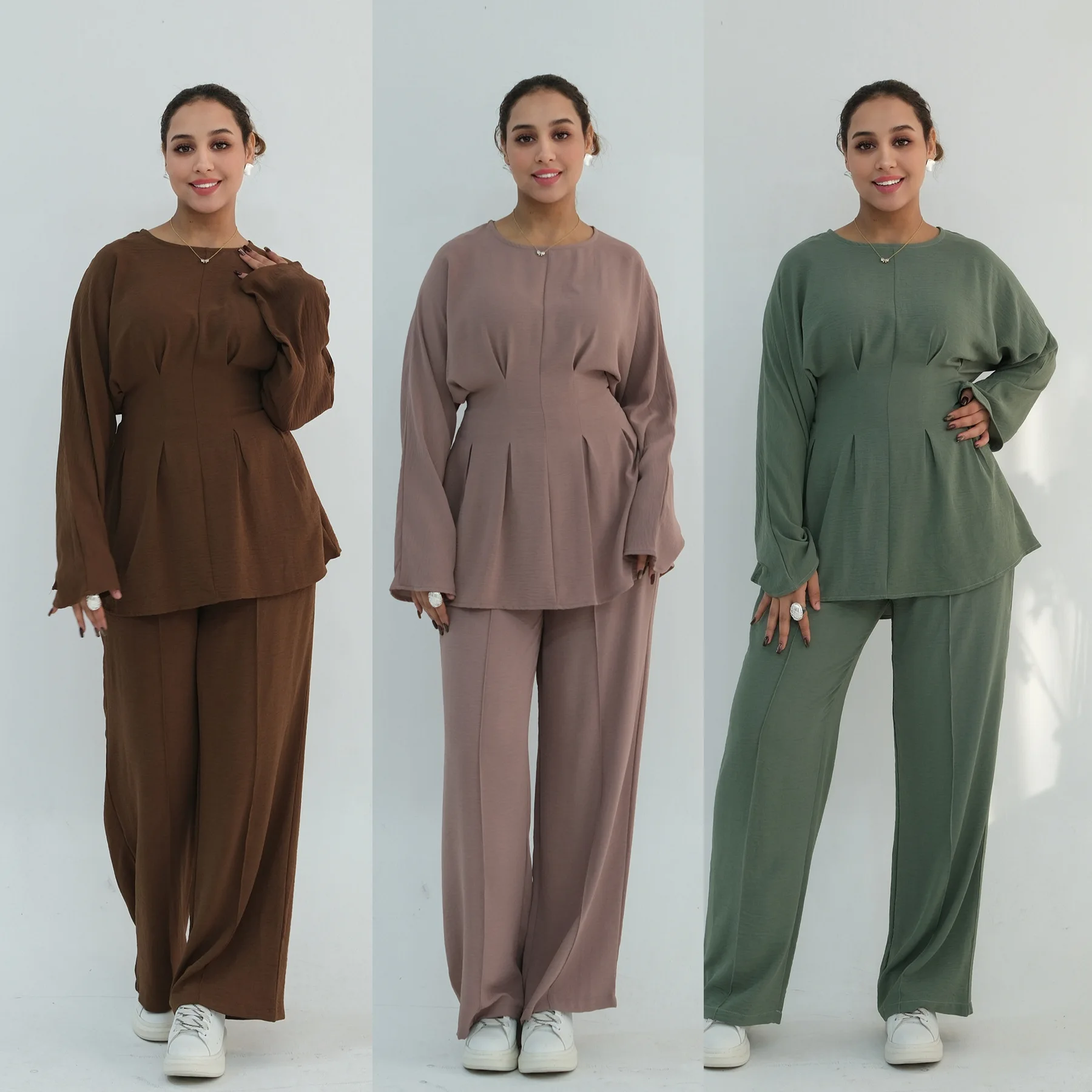 Eid Women Muslim Set Solid 2 Piece Set Shirt Wide Leg Pant Blouse Jalabiya Ramadan Dubai Musulman Ensembles Arab Long Top 2026
Eid Women Muslim Set Solid 2 Piece Set Shirt Wide Leg Pant Blouse Jalabiya Ramadan Dubai Musulman Ensembles Arab Long Top 2026