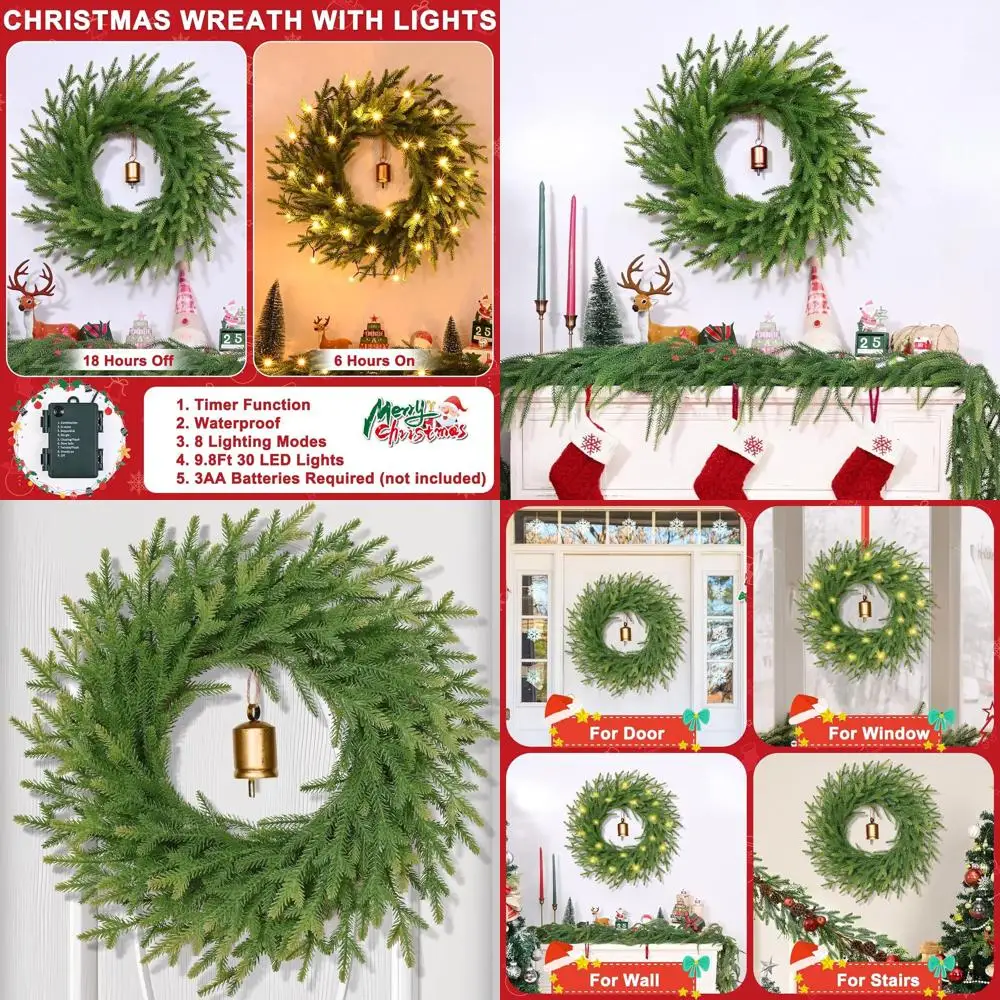 Norfolk Pine Christmas Wreaths with Gold Cowbell, 24 Door Decorations for Indoor and Outdoor, Perfect for Holiday Season
Norfolk Pine Christmas Wreaths with Gold Cowbell, 24 Door Decorations for Indoor and Outdoor, Perfect for Holiday Season
