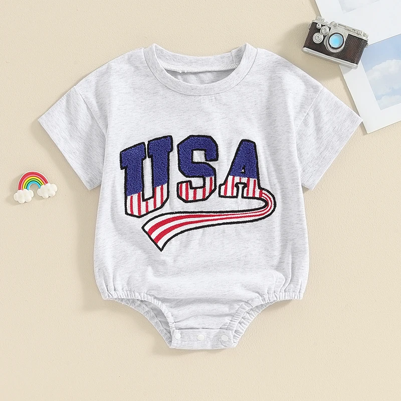 Summer Baby Girls Boys Romper Outfit for 4th of July Short Sleeve Crew Neck Letters Bodysuit Independence Day Costume
Summer Baby Girls Boys Romper Outfit for 4th of July Short Sleeve Crew Neck Letters Bodysuit Independence Day Costume