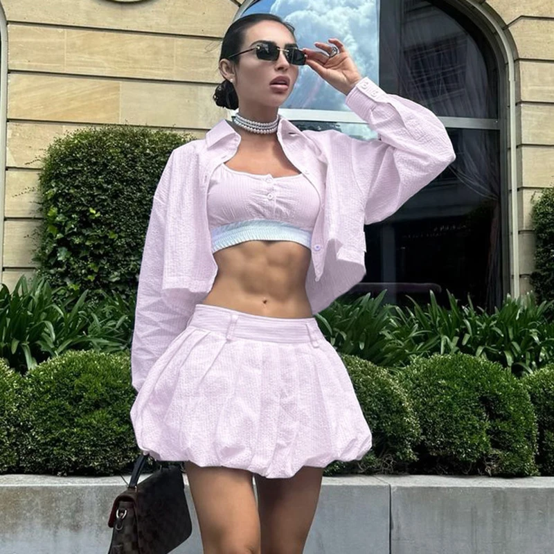 Fashion Stripe Skirt Three Piece Set Spring Women Long Sleeved Shirt+sleeveless Vest+High Waist Ball Gown Pink Street Outfit
Fashion Stripe Skirt Three Piece Set Spring Women Long Sleeved Shirt+sleeveless Vest+High Waist Ball Gown Pink Street Outfit