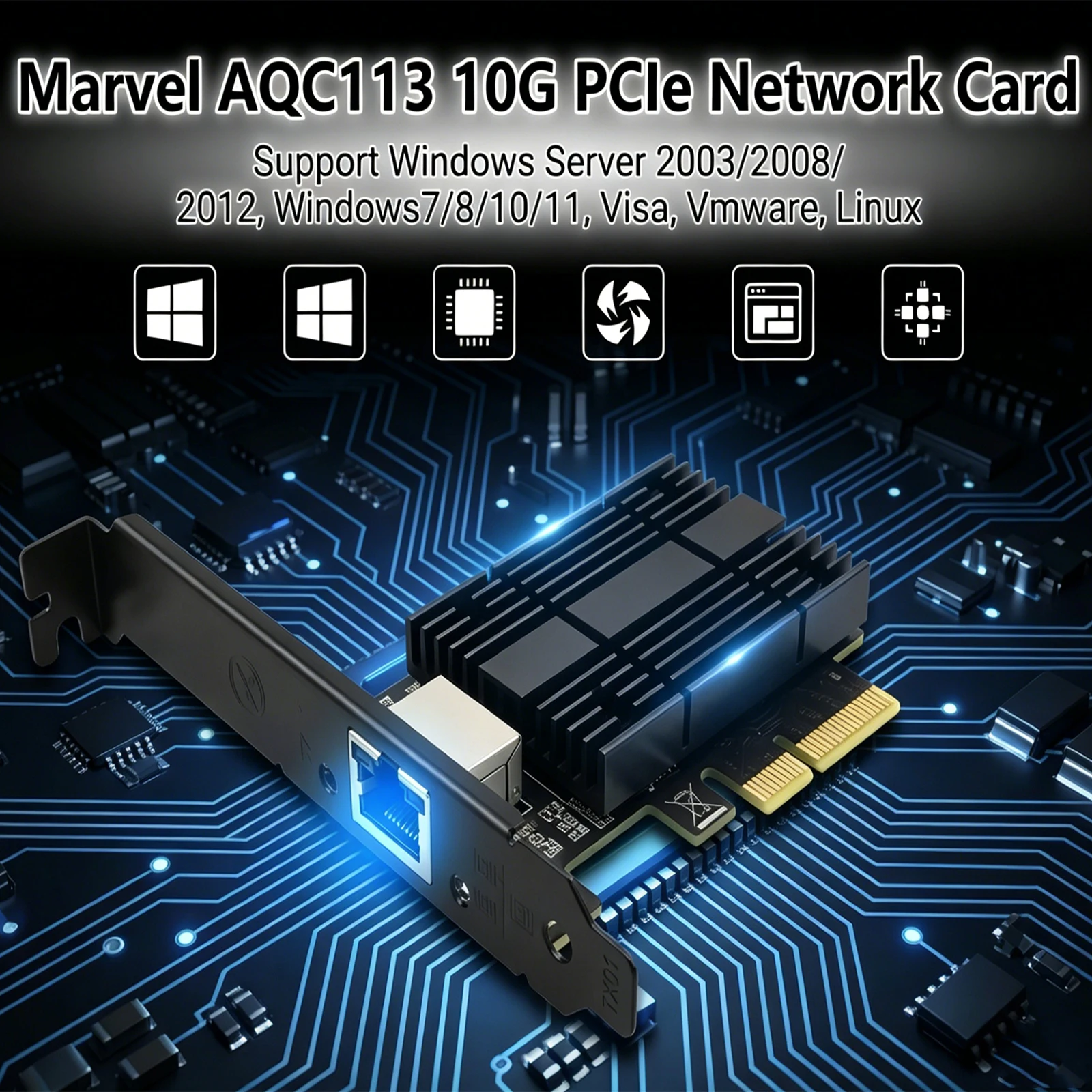 10Gb PCIe NIC with AQC113,10G/2500M/1000M network adapter, PCIe card 3.1 x1 interface, suitable for Windows 10/11
10Gb PCIe NIC with AQC113,10G/2500M/1000M network adapter, PCIe card 3.1 x1 interface, suitable for Windows 10/11