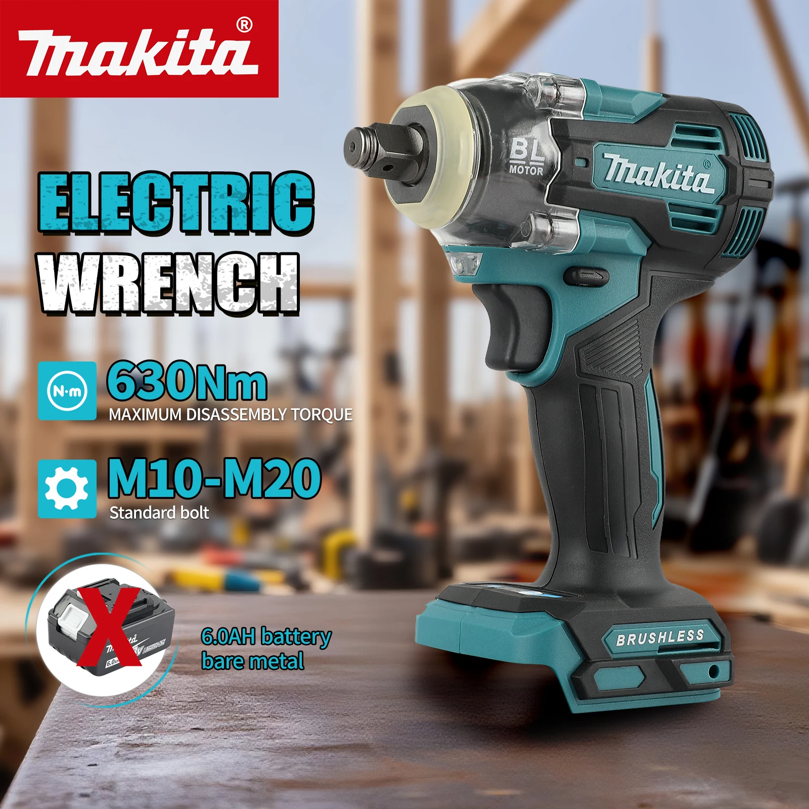 Makita TW004G 18V Brushless Electric Impact Wrench 630Nm Max Torque M10-M20 Bolt Tool for Automotive Tire Repair Power tools
Makita TW004G 18V Brushless Electric Impact Wrench 630Nm Max Torque M10-M20 Bolt Tool for Automotive Tire Repair Power tools
