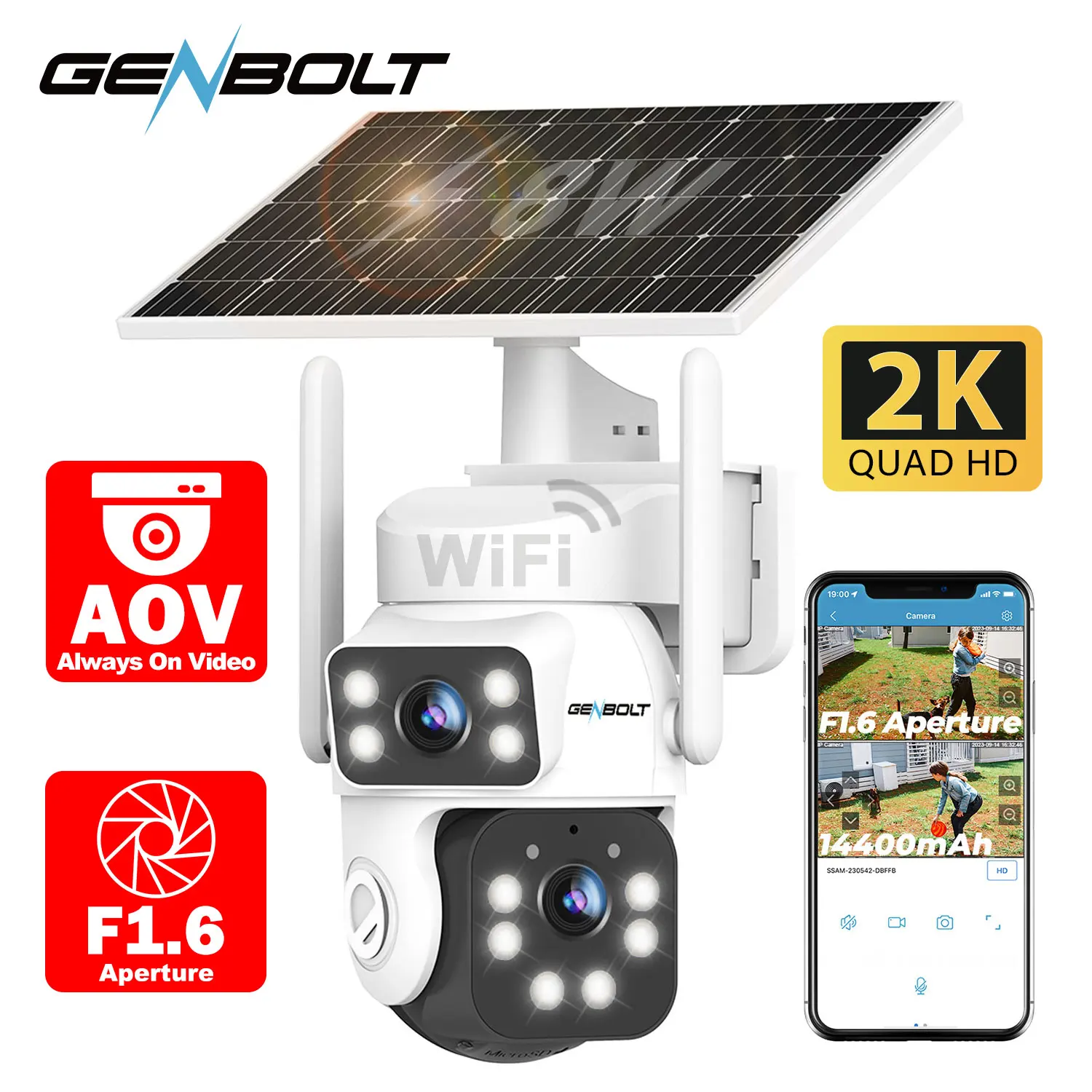 GENBOLT 2K Solar Security Camera Outdoor AOV 24/7 Recording 14400mAh Battery Dual View AI Human Detection 2.4/5GHz WiFi CCTV
GENBOLT 2K Solar Security Camera Outdoor AOV 24/7 Recording 14400mAh Battery Dual View AI Human Detection 2.4/5GHz WiFi CCTV