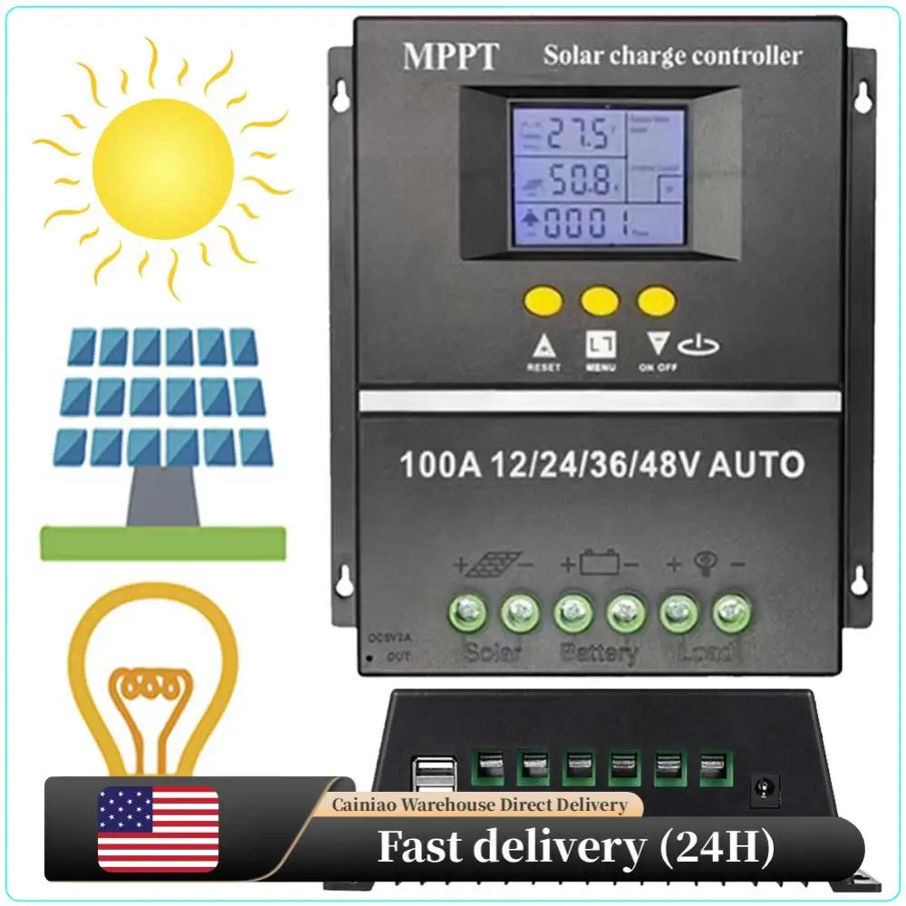 Контроллер заряда солнечных батарей MPPT 100A, зарядное устройство для солнечных батарей 12В 24В 36В 48В, автоматический контроллер заряда для солнечных панелей
Контроллер заряда солнечных батарей MPPT 100A, зарядное устройство для солнечных батарей 12В 24В 36В 48В, автоматический контроллер заряда для солнечных панелей
