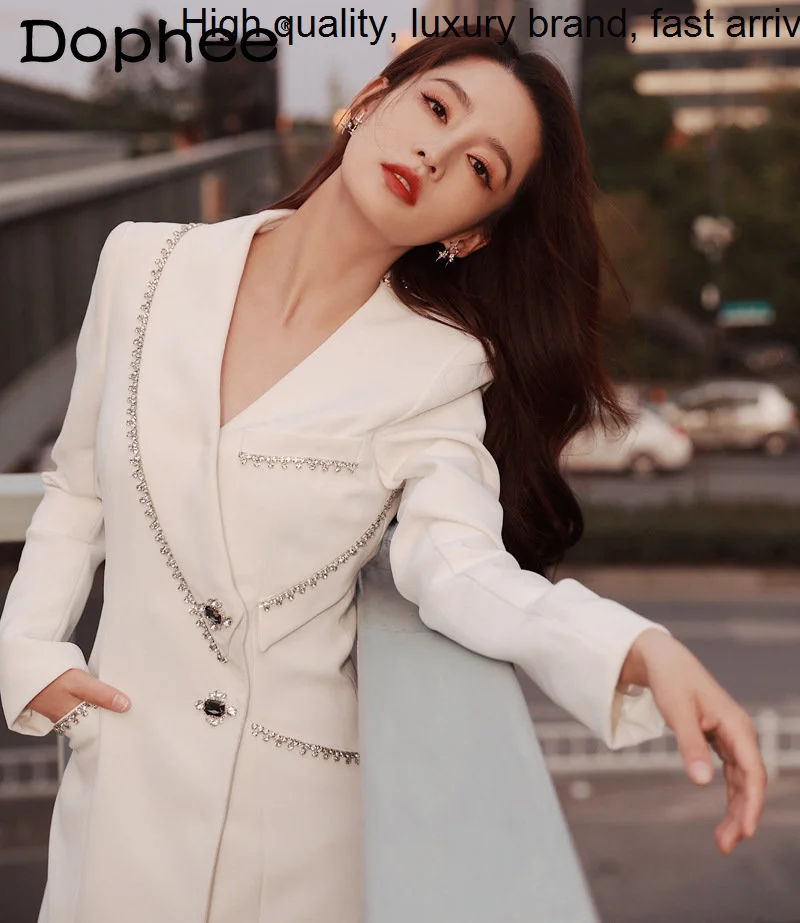 Business Exquisite Rhinestone Suit High-Grade Temperament Women's White Midi Blazer Dress Coat 2023 Spring Autumn Clothes
Business Exquisite Rhinestone Suit High-Grade Temperament Women's White Midi Blazer Dress Coat 2023 Spring Autumn Clothes