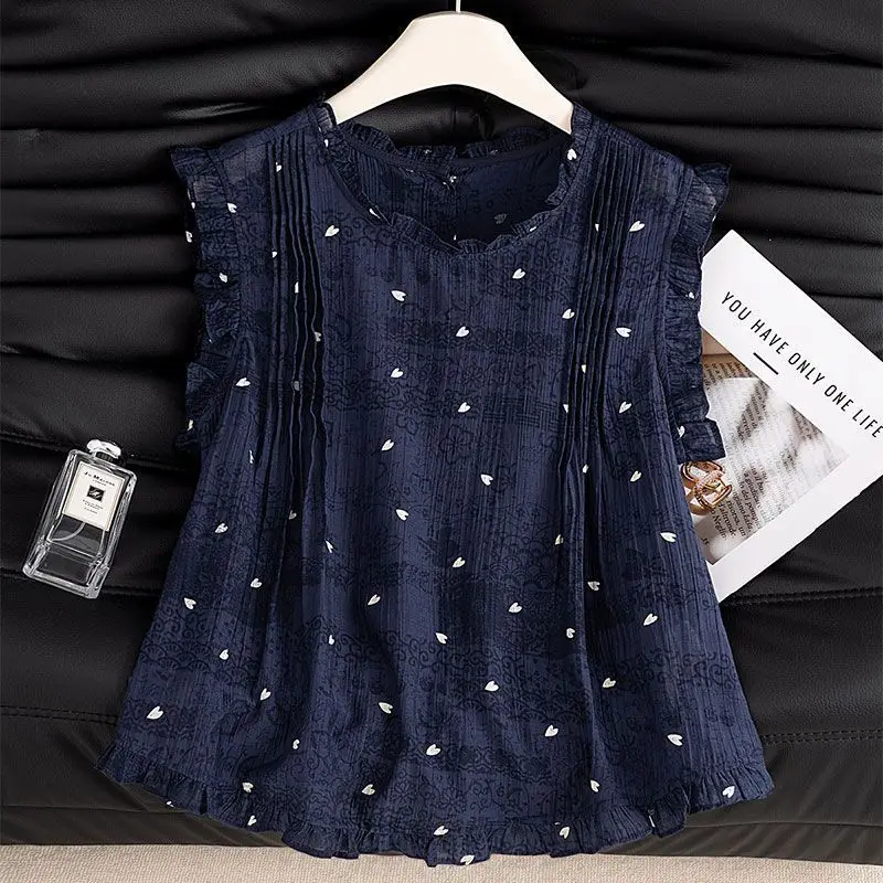 Sleeveless Top Heart Printed Shirts Loose Ruffle Edge Floral Doll Shirts & Blouses Chemise Femme Korean Camisas De Mujer
Sleeveless Top Heart Printed Shirts Loose Ruffle Edge Floral Doll Shirts & Blouses Chemise Femme Korean Camisas De Mujer