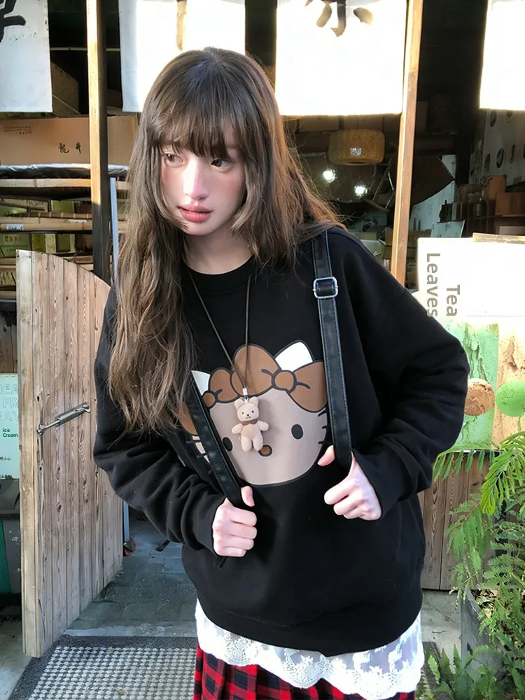 American Sle Casual round Ne Sweatirt Women Early Spring Kit Print Bla Base Loose Top Versatile Comfortable irt
American Sle Casual round Ne Sweatirt Women Early Spring Kit Print Bla Base Loose Top Versatile Comfortable irt