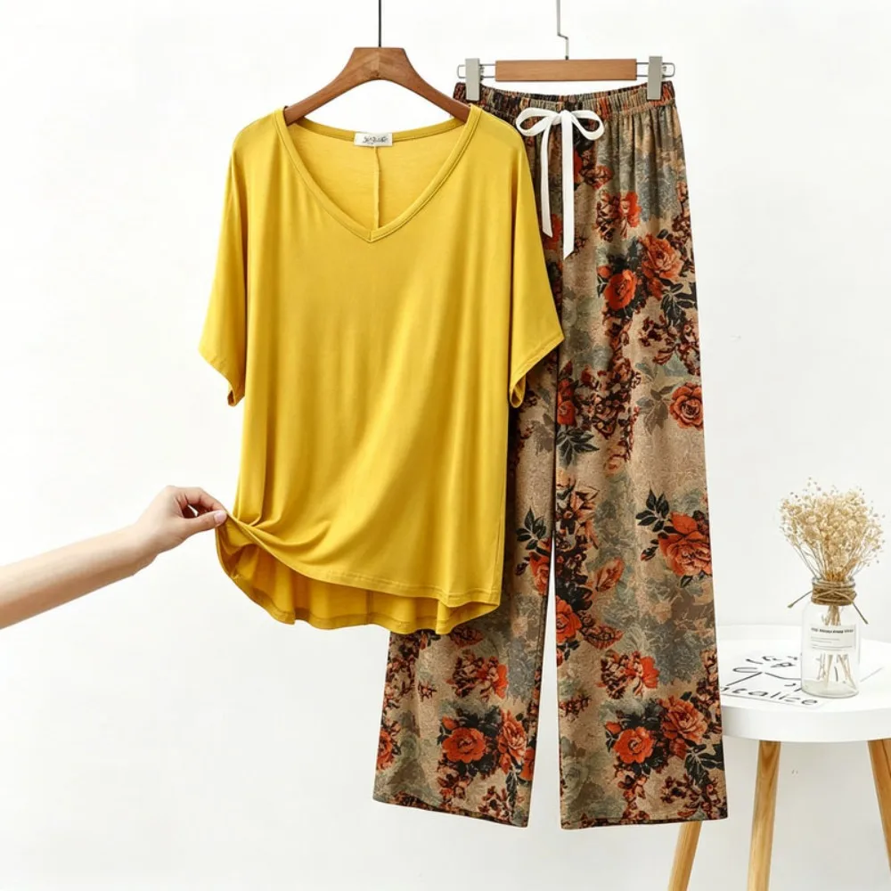 Floral Women Homewear Set V-Neck 2 Piece Loungewear Summer Soft Comfortable Tops and Long Pants Pajama Suit Home Set Female
Floral Women Homewear Set V-Neck 2 Piece Loungewear Summer Soft Comfortable Tops and Long Pants Pajama Suit Home Set Female