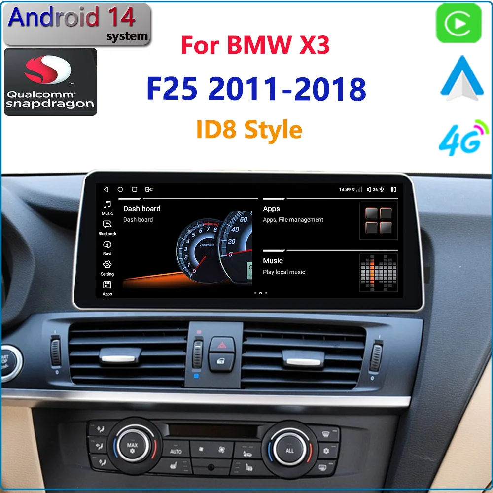 X3 Android 14 Qualcomm для BMW F25 X4 F26 CarPlay Автомобильный радиоприемник Стерео GPS-навигация BT CCC CIC NBT IPS-экранМультимедийный плеер
X3 Android 14 Qualcomm для BMW F25 X4 F26 CarPlay Автомобильный радиоприемник Стерео GPS-навигация BT CCC CIC NBT IPS-экранМультимедийный плеер