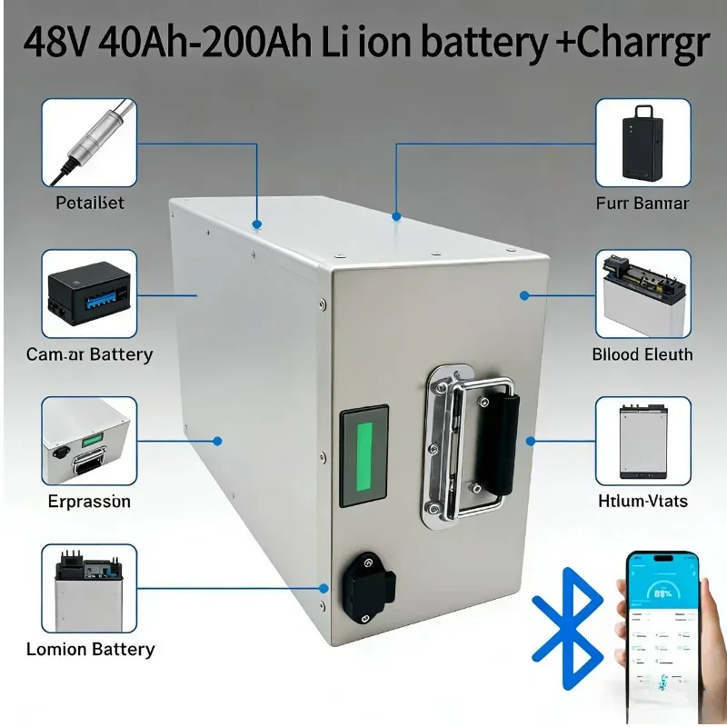 Premium 48V Li-ion Battery Pack 40-200Ah | 4000+ Long Cycle Life | High-Efficiency Power for E-Scooter, E-Motorcycle, Solar Ener
Premium 48V Li-ion Battery Pack 40-200Ah | 4000+ Long Cycle Life | High-Efficiency Power for E-Scooter, E-Motorcycle, Solar Ener