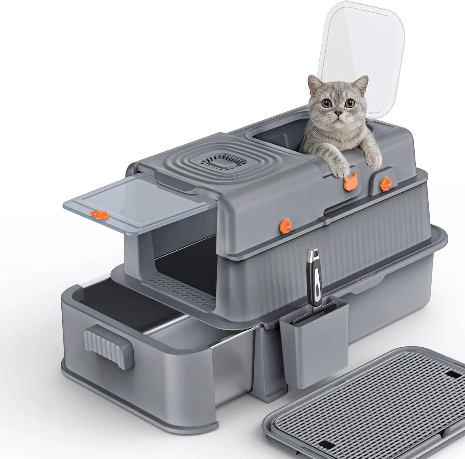 Stainless Steel Cat Litter Box with Lid, Enclosed Large Metal Litter Box with Drawer and Flip Door for Big Cats
Stainless Steel Cat Litter Box with Lid, Enclosed Large Metal Litter Box with Drawer and Flip Door for Big Cats