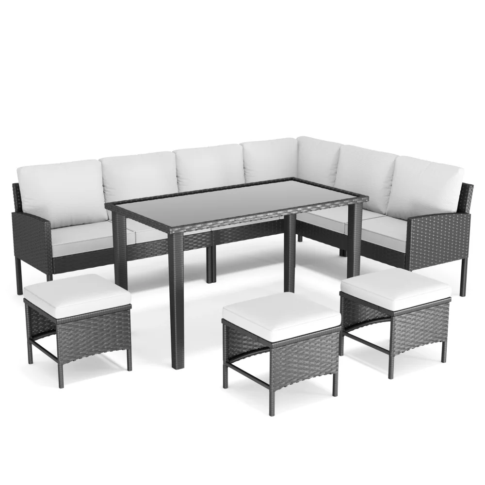 7-Piece Small Space Patio Set: Waterproof Cushions, Glass Table, for Backyard/Terrace/Garden (Gray)
7-Piece Small Space Patio Set: Waterproof Cushions, Glass Table, for Backyard/Terrace/Garden (Gray)