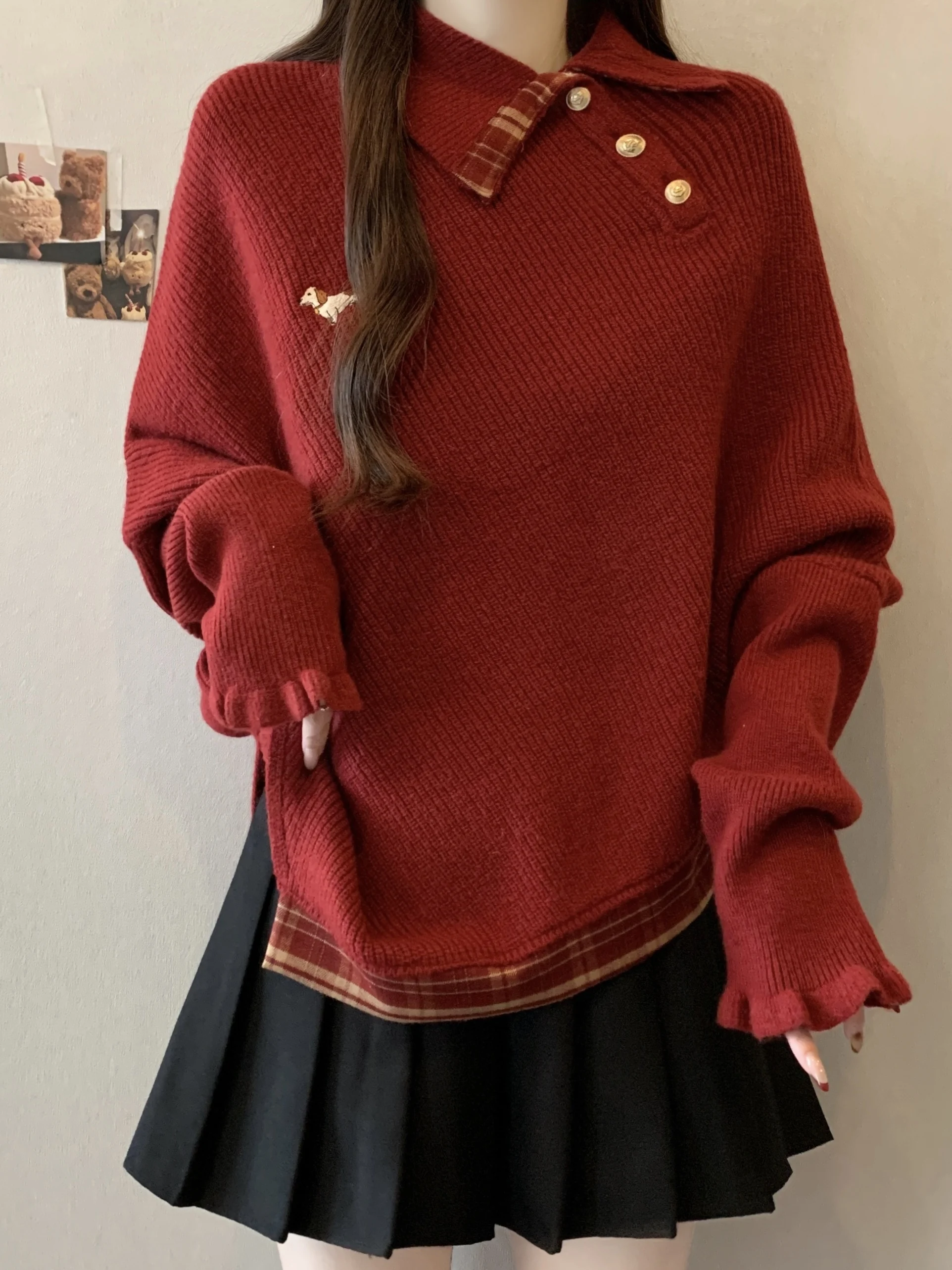 plus Size Knitted Sweater Red New Year Bat Sle Women's Faion Autumn Winter Loose Fit Asymmetric Slimming Meat Covering Top
plus Size Knitted Sweater Red New Year Bat Sle Women's Faion Autumn Winter Loose Fit Asymmetric Slimming Meat Covering Top