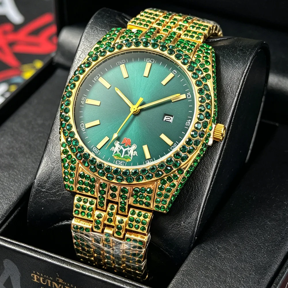 Hip Hop Ice Green Diamond Quartz Watch Men High Quality Bling Luxury Brand Steel Fashion Novelty Shiny Design Ice Out AAA Watch
Hip Hop Ice Green Diamond Quartz Watch Men High Quality Bling Luxury Brand Steel Fashion Novelty Shiny Design Ice Out AAA Watch