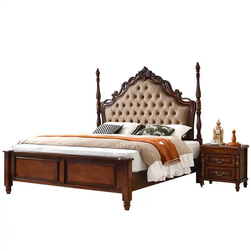 American solid wood carving flower soft bag bed master bedroom marriage bed French medium and ancient style
American solid wood carving flower soft bag bed master bedroom marriage bed French medium and ancient style