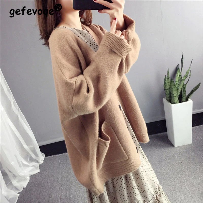 Autumn Winter Korean Style Women's Loose Casual Sweater Cardigan Lady Button Up Elegant Knitting Coat Fashion All-match Cardigan
Autumn Winter Korean Style Women's Loose Casual Sweater Cardigan Lady Button Up Elegant Knitting Coat Fashion All-match Cardigan