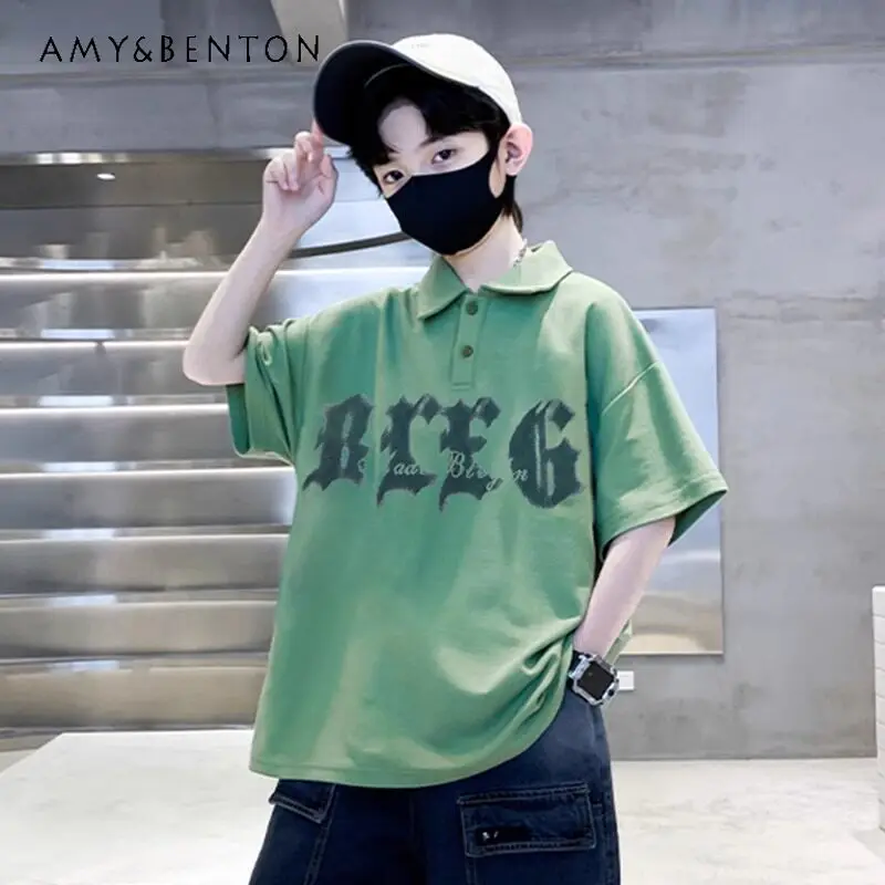Cool Boys Short Sleeve Letter Print Polo T-shirt Summer 2026 New Fashion Kids Pure Cotton Loose-fit Casual Turn-down Collar Top
Cool Boys Short Sleeve Letter Print Polo T-shirt Summer 2026 New Fashion Kids Pure Cotton Loose-fit Casual Turn-down Collar Top