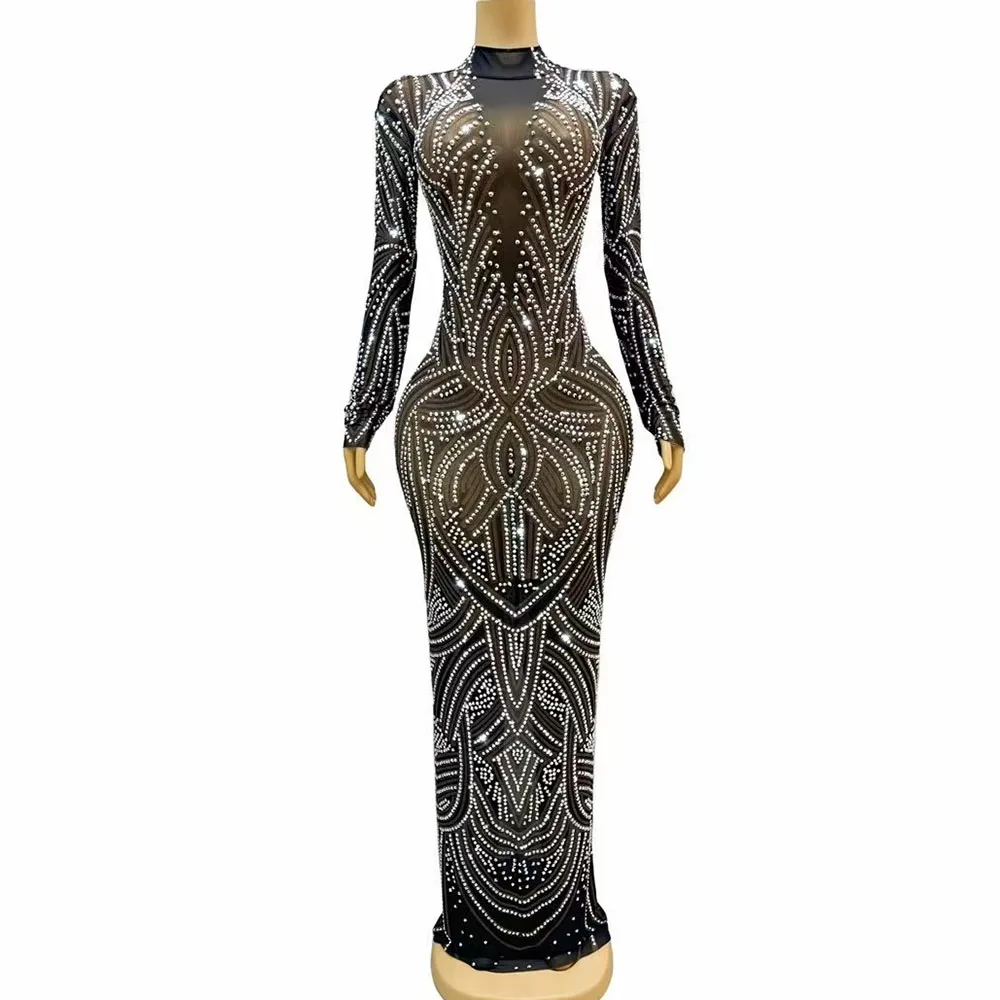Sexy Transparent Mesh Silver Rhinestone Crystals Dress Birthday Party Celebrate Evening Prom Gown Red Carpet Perform Costume
Sexy Transparent Mesh Silver Rhinestone Crystals Dress Birthday Party Celebrate Evening Prom Gown Red Carpet Perform Costume