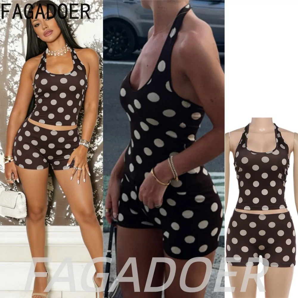 FAGADOER Fashion Big Polka Dot Print Shorts 2 Piece Sets Women Halter Crop Top and Bodycon Shorts Outfits Streetwear Club Suits
FAGADOER Fashion Big Polka Dot Print Shorts 2 Piece Sets Women Halter Crop Top and Bodycon Shorts Outfits Streetwear Club Suits
