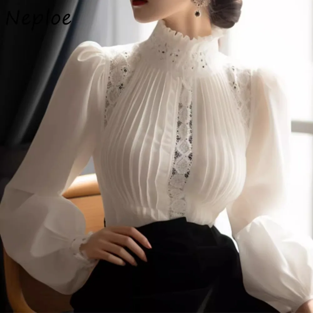 Neploe Unique Gentle Stand Collar Puff Sleeve Shirt Fashion Trendy Celebrity New Advanced Blouses Lace Hollow Out French Blusas
Neploe Unique Gentle Stand Collar Puff Sleeve Shirt Fashion Trendy Celebrity New Advanced Blouses Lace Hollow Out French Blusas