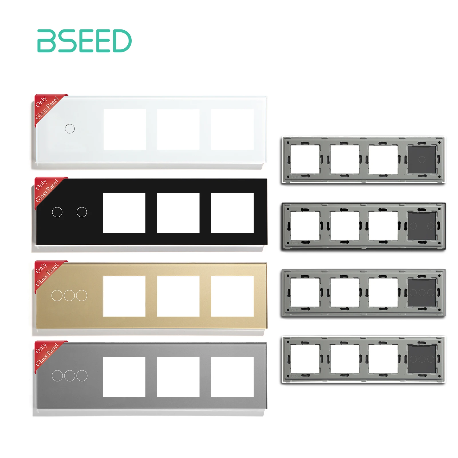 BSEED EU Standard 1/2/3Gang Plus Triple Frame Touch Switch Crystal Panel With Metal Frame DIY Part 299mm Glass Frame Only
BSEED EU Standard 1/2/3Gang Plus Triple Frame Touch Switch Crystal Panel With Metal Frame DIY Part 299mm Glass Frame Only